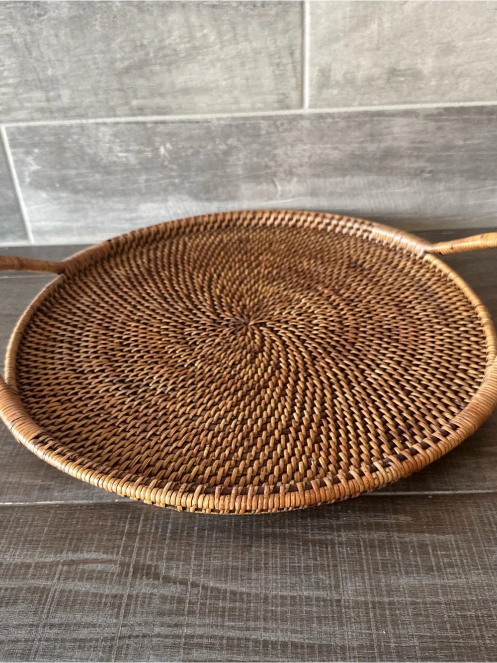 Pampered Chef Woven Selections Wicker Serving Tray W/Handles 16”